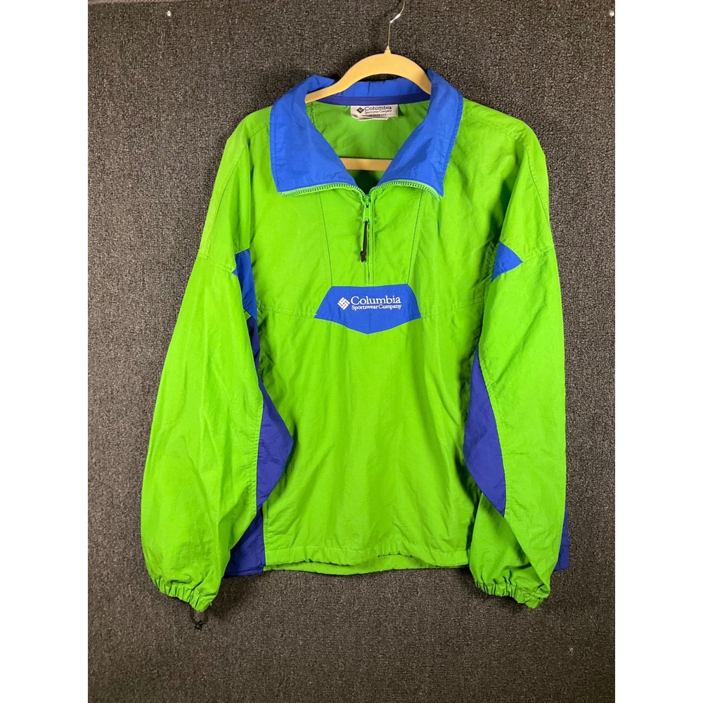 Vintage Columbia Sportswear Mens Large Green Blue Ripstop Windbreaker Pullover